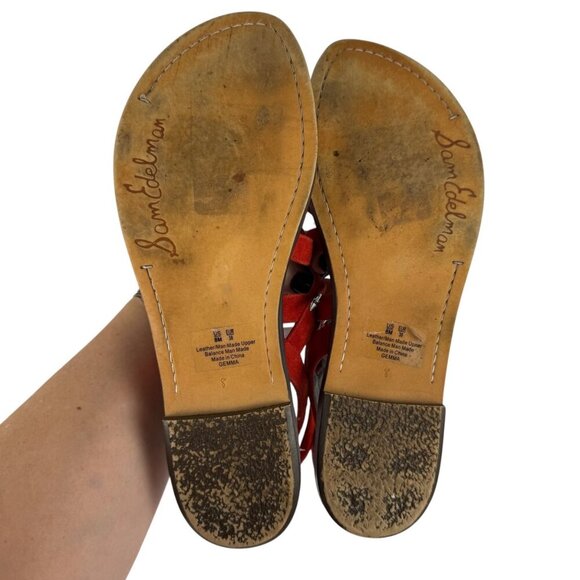Sam Edelman Gemma Sandals Red Leather Gladiator Lace Up 8M Casual Boho Summer - Picture 9 of 10